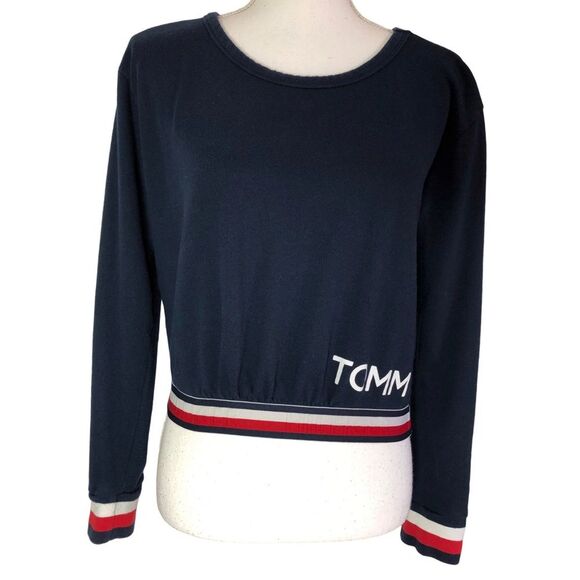 Tommy Hilfiger Women’s Navy Blue Logo Cropped Pullover Sweater - Picture 1 of 6